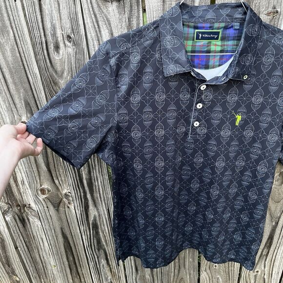 William Murray Mens Golf Polo Shirt Medium Navy Geometric Pattern Golfer - Picture 3 of 11